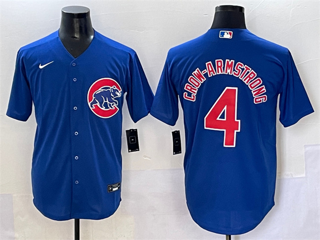 Men's Chicago Cubs #4 Pete Crow-Armstrong Royal Cool Base Stitched Baseball Jersey Men's Chicago Cubs #4 Pete Crow-Armstrong Royal Cool Base Stitched Baseball Jersey